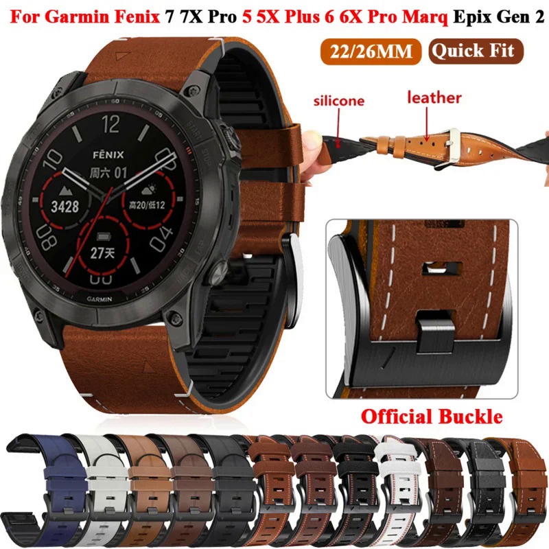 สายนาฬิกาข้อมือหนัง ซิลิโคน 22 26 มม. สําหรับ Garmin Fenix 7X 7 6X 6 Pro 5X 5 Epix Gen 2 47 มม. tactix 7 D2 Delta Smartwatch Quickfit