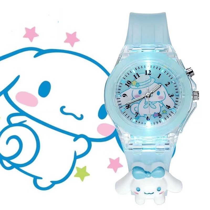Sanrio นาฬิกาข้อมือ ลายการ์ตูน Hello Kitty Kuromi My Melody Cinnamoroll เรืองแสง 7 สี สําหรับเด็ก