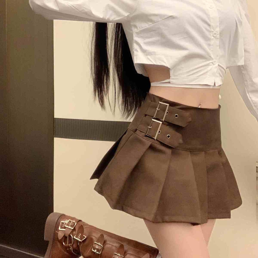 กระโปรงสั้น หนัง PU เอวสูง ทรงเอ ขนาดใหญ่ แฟชั่นฤดูใบไม้ร่วง และฤดูหนาว สําหรับผู้หญิง