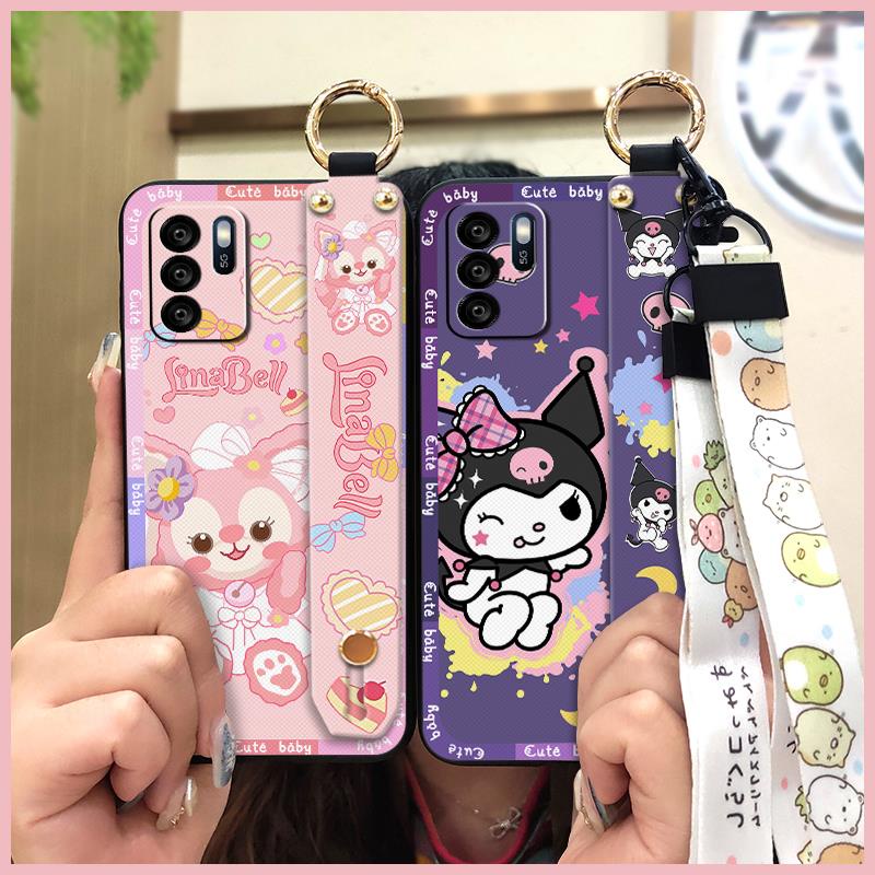 Silicone Shockproof Phone Case For OPPO Reno6Z 5G Wristband Waterproof Durable Cute Cartoon Kickstand protective