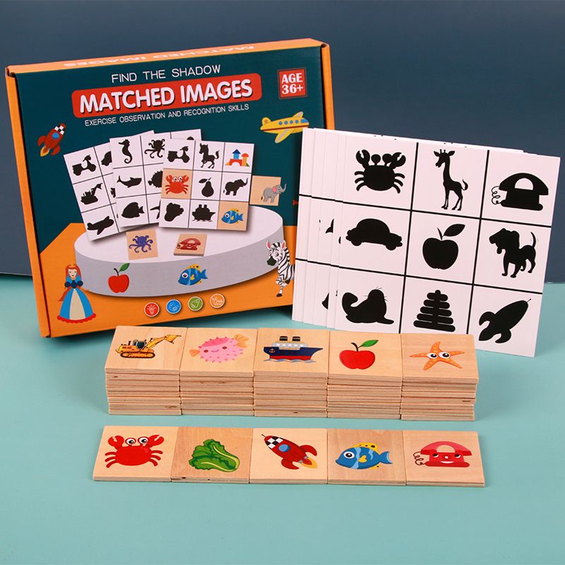 Montessori การ์ดเกมจับคู่เงา มุมอนุบาล รูปร่างเงา สอนกับสื่อการสอนเด็กก่อนวัยเรียน