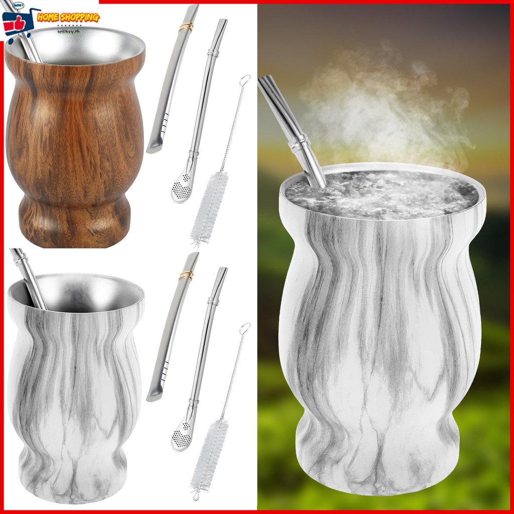 Yerba Mate ชุดถ้วยชา สเตนเลส พร้อมหลอดดูด และช้อน 8 ออนซ์ ฉนวนกันความร้อน สําหรับชงชา กาแฟ น้ําชา Ye