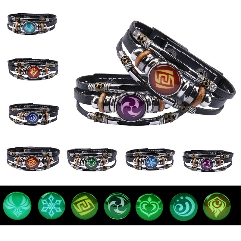 เกม Genshin Impact สร้อยข้อมือเรืองแสง Eye of God 7 Element Snap Button สร้อยข้อมือสายรัดข้อมือ สําหรับผู้ชาย ผู้หญิง คู่รัก เครื่องประดับ ของขวัญ