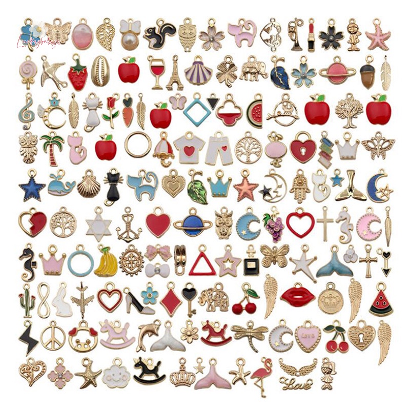 Luckybabys> จี้รูปสัตว์ ดอกไม้ ผสมเคลือบ Ch สําหรับทําเครื่องประดับ สร้อยข้อมือ DIY ใหม่