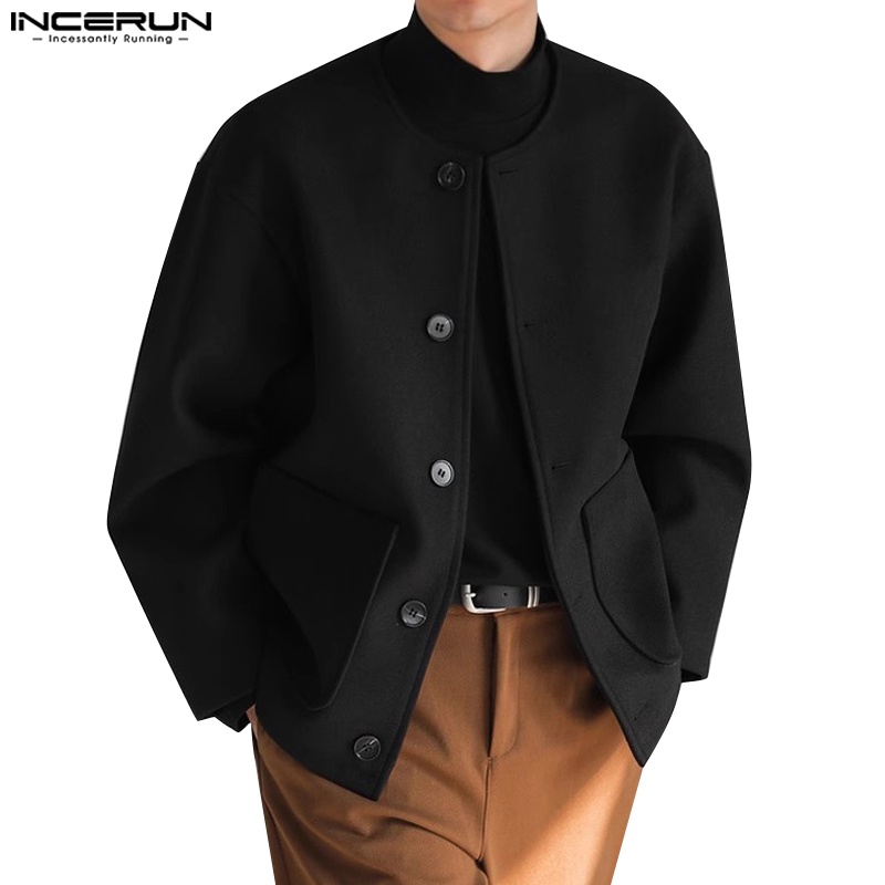 Incerun เสื้อแจ็กเก็ตลําลอง สีพื้น สําหรับผู้ชาย