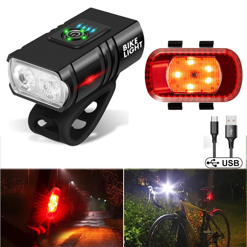 T6 ไฟจักรยาน led ไฟหน้าจักรยาน LED กันน้ำ ไฟฉายจักรยาน ชุดไฟท้ายจักรยาน กันน้ํา ชาร์จ USB