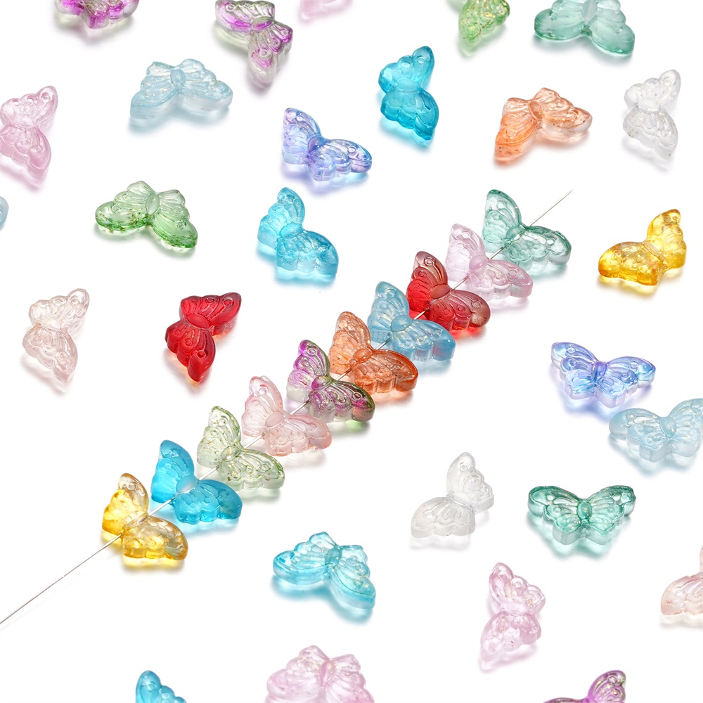 ลูกปัดแก้วรูปผีเสื้อ  ขนาด 8*15 มม. ฝ้า 10 ชิ้น สำหรับทำสร้อยข้อมือ-สร้อยคอ DIY