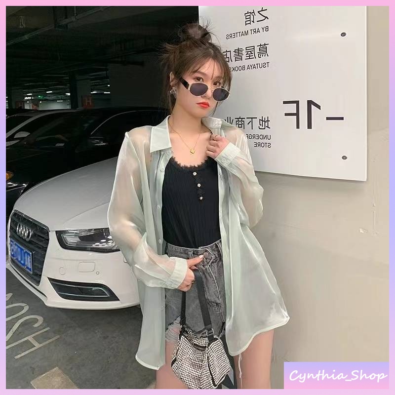 Cynthiaพร้อมส่ง เสื้อเชิ๊ตแขนยาว ผ้าชีฟองเงา รูปที่ 3