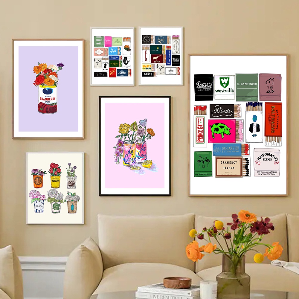 Matchbox คําคม ผนัง ศิลปะ ภาพวาดผ้าใบ โปสเตอร์นอร์ดิก และพิมพ์ถ้วยดอกไม้ รูปภาพติดผนัง สําหรับห้องนั่งเล่น ตกแต่งบ้าน