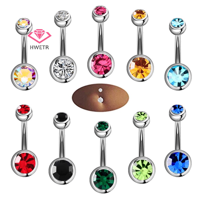 Hwetr ใหม่ จิวสะดือ ประดับคริสตัล พลอยเทียม เครื่องประดับร่างกาย 1 ชุด