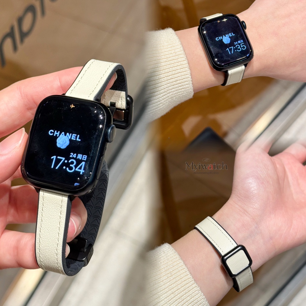 สายหนังประกบซิลิโคนละเอียดพิเศษสําหรับ ฉันดู ชุด พิเศษ iwatch Series 11 10 9 S8 7 6 5 4 SE3 2 แม่เหล็กสแควร์หัวเข็มขัดออกแบบสายรัดข้อมือสําหรับ ฉันดู 46มม.45มม.41มม.40มม.44มม.42มม.38มม