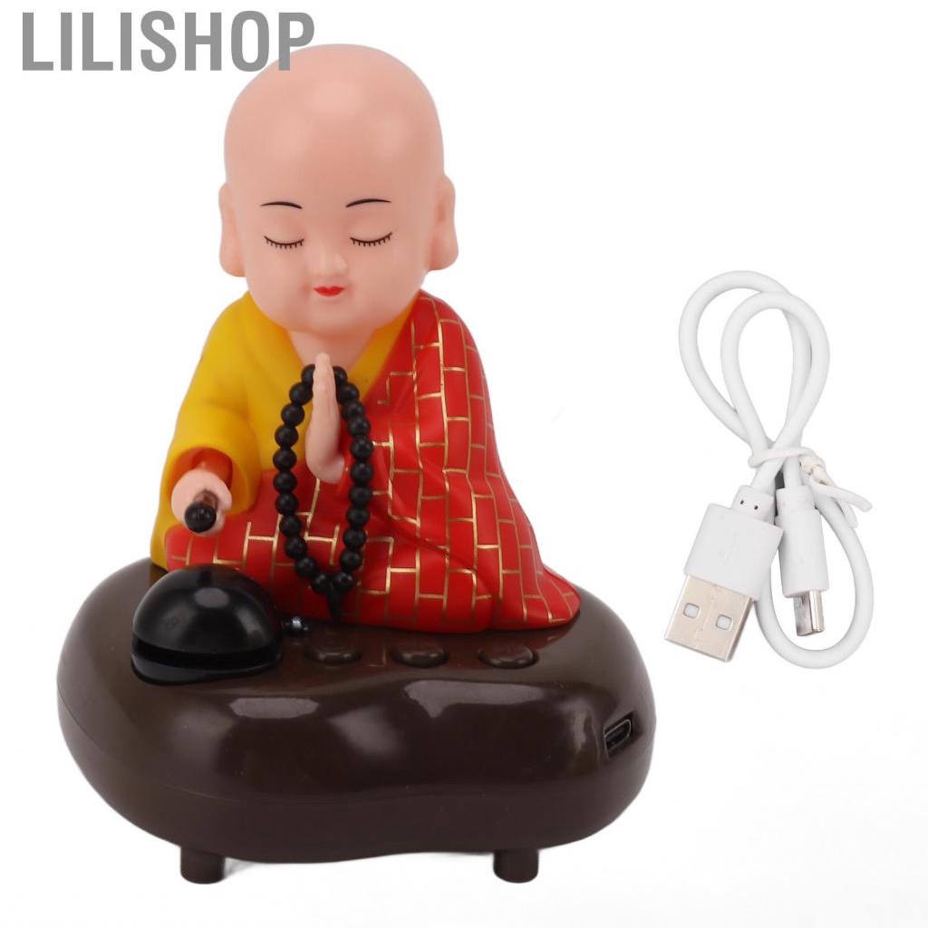 Lilishop Buddha Monk Statue  Nodding 500MAH Battery Colorful Light Adjustable Volume Little Figurine