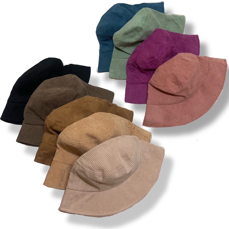 (WH) หมวกบักเก็ต สีพื้นผ้าลูกฟูก Bucket hat