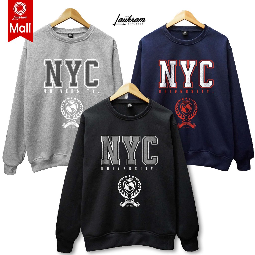 (ST43)(งานแท้)เสื้อกันหนาวสเวสเตอร์คอกลม ผ้าสำลีเกรดพรีเมียม สกรีน_NYC