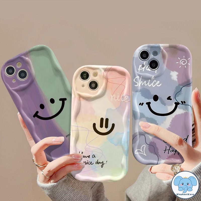 Ins Style Rainbow Watercolor Fashion เคสยิ้ม iPhone 7 8 Plus 11 15 12 14 13 Pro Max X XR XS Max SE 2020 12 mini