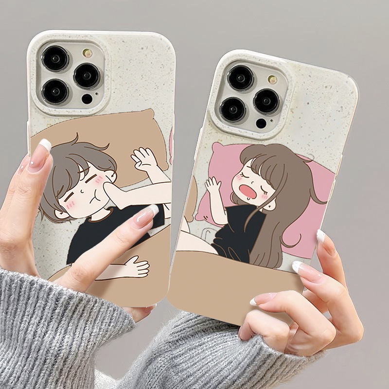สำหรับ iPhone11 13 For เคสไอโฟน14 15 12 Pro Max X XS XR 6 7 8 14 15 Plus 12 13MINI Cute Boy and Girl คู่รักกันกระแทกเคส