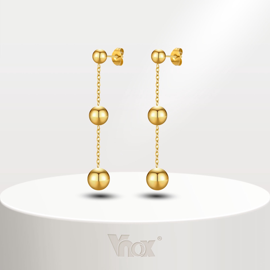 Vnox ต่างหูสตั๊ด สเตนเลส ทอง 18K ประดับลูกปัดกลม กันแพ้ เครื่องประดับ สําหรับผู้หญิง