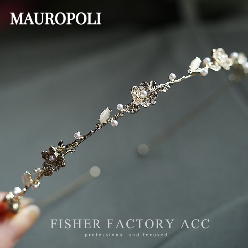 Mauropoli [คลังสินค้าพร้อม] ที่คาดผมนางฟ้าดอกไม้ระดับไฮเอนด์สไตล์โมริสไตล์สลิมที่คาดผมทุกการแข่งขันมุกออกนอกบ้านเครื่องประดับศีรษะกิ๊บนางฟ้าสุด