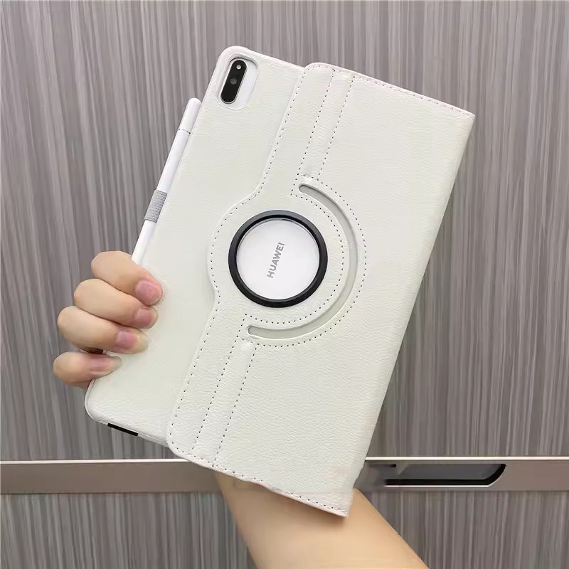 เคสหนัง ลายลิ้นจี่ สําหรับ Realme Pad 2 11.5 Pad 10.4 Pad Mini 8.7 360° ฝาครอบป้องกัน สีพื้น แบบหมุนได้