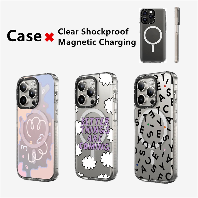 Casetifg ยี่ห้อสีสัน Art Line รูปแบบคุณภาพสูงกันกระแทกแม่เหล็กเคสโทรศัพท์พร้อมกล่องสําหรับ iPhone 16 13 14 15 Pro Max เลนส์ป้องกันด้านข้างคลุมทั้งหมดปลอกชาร์จใส