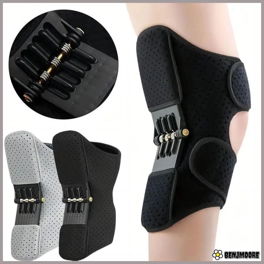 Benjmoore บูสเตอร์ป้องกันเข่า,พร้อมสปริงรีบาวด์อันทรงพลังอุปกรณ์ช่วยเข่าระบายอากาศ,ตัวต้านทานสปริงกันลื่นแบบปรับได้
