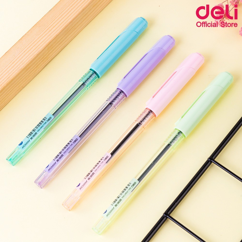 ปากกาลูกลื่น Deli หมึกน้ำเงิน เขียนได้ดี ขนาด 0.7mm คละสี(แพ็ค 1 แท่ง) ปากกา หมึกไหลดี ไม่เยิ้ม เครื่องเขียน ใช้ได้นาน