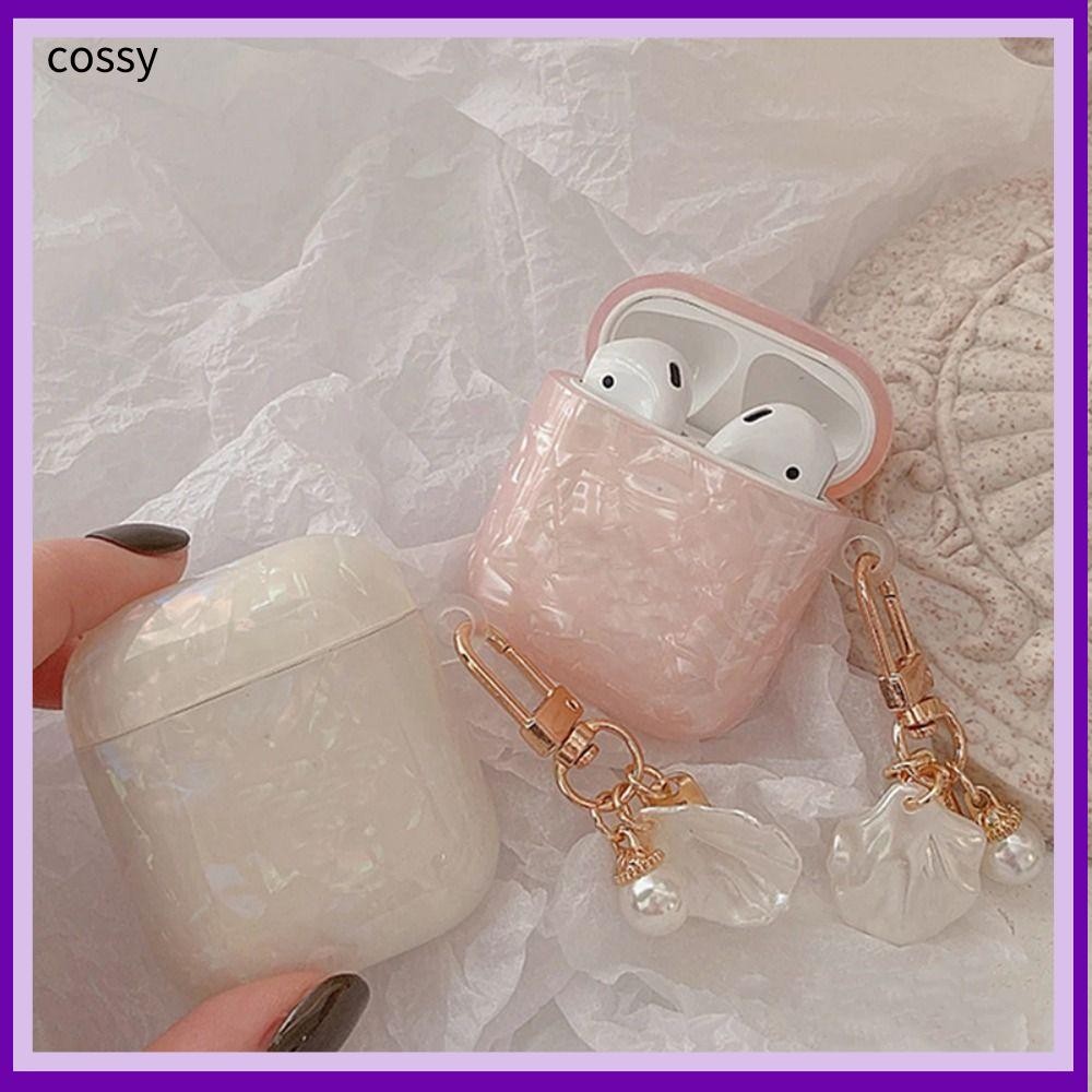 Cossy ฝาครอบกล่องหูฟัง, TPU Soft หูฟัง, Dreamy Pearl Shell พร้อมพวงกุญแจอุปกรณ์เสริมหูฟังสําหรับ Airpods 4/3/2/1/pro2/