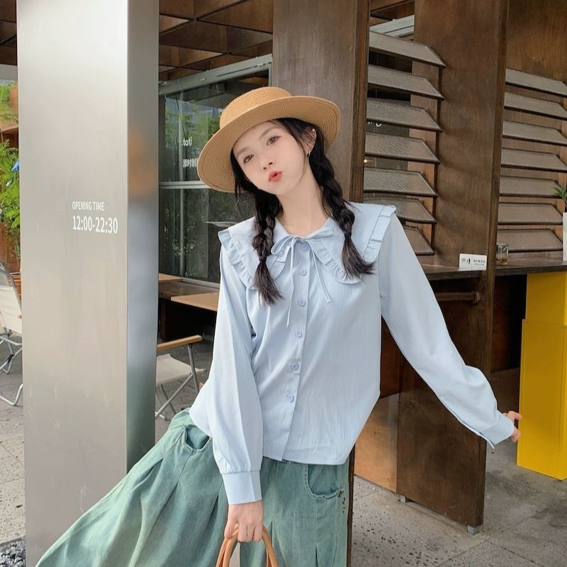 LINNA~สีทึบ ผูกขึ้น แขนยาว เสื้อเชิ้ต เวอร์ชั่นเกาหลี สไตล์ใหม่