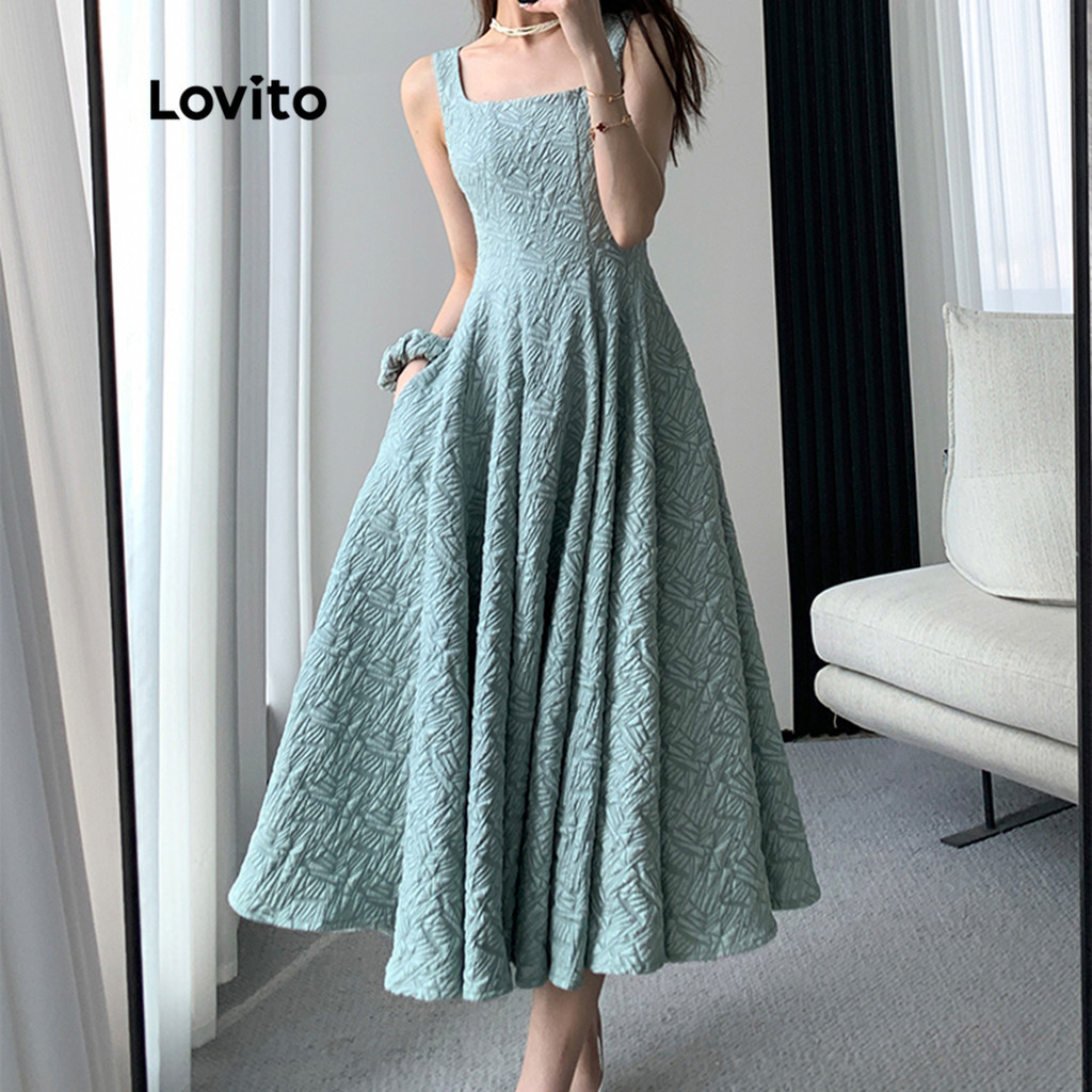 Lovito ชุดเดรส ซิปด้านหลัง ทรงบาน เย็บปักลาย แต่งระบาย ลายดอกไม้ สไตล์สง่า สำหรับผู้หญิง LNE13057 (หลากสี)