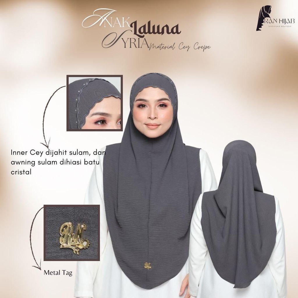 Syria Instant CEY Sulam Tudung Syria Sekali ภายใน Tali ฟรีขนาด CEY Crepe แท็กโลหะ Tudung SARUNG Lalu