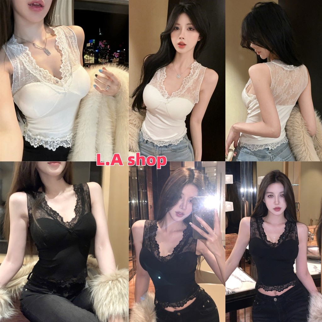 L.A Shop สไตล์ใหม่ เสื้อกล้ามขอบลูกไม้ ใส่ง่ายสบาย มีฟองน้ำ ยืดตามตัว ใส่สบาย "FY2047"