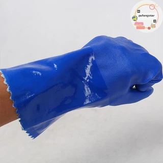 Pufangstar ถุงมือยางอุตสาหกรรม PVC กันลื่นหนาป้องกันการกัดกร่อนเคมีทนต่อการสึกหรอถุงมือป้องกันแรงงานกันน้ํา TH