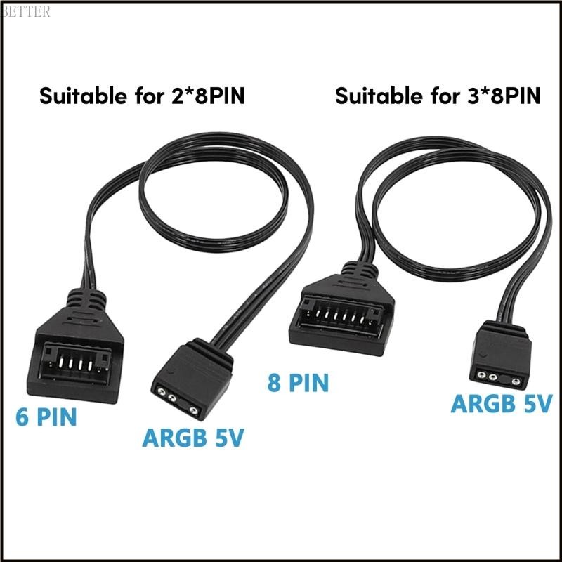 Bett ARGB Adapter Cable 5V 3pin to ARGB 5V 8Pin 6Pin Male Adapter Cable Enhances Your Lighting Solut
