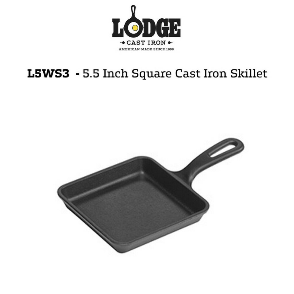 Lodge L5WS3 5.5 นิ้ว Skillet เหล็กหล่อสี่เหลี่ยม ปรุงรสธรรมชาติ ใช้