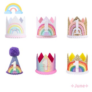 June หมวกมงกุฎเจ้าหญิง สีรุ้ง 1st Birthday Baby Shower สําหรับเด็ก