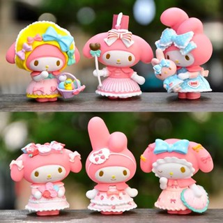 ตุ๊กตาฟิกเกอร์ การ์ตูน Sanrio Kuromi Mymelody Maid Attire สีชมพู เหมาะกับของขวัญวันเกิด สําหรับเด็กผู้หญิง จํานวน 6 ชิ้น