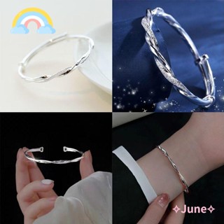 June สร้อยข้อมือเงินสเตอร์ลิง โลหะ 57 มม. หรูหรา เครื่องประดับ สําหรับผู้หญิง