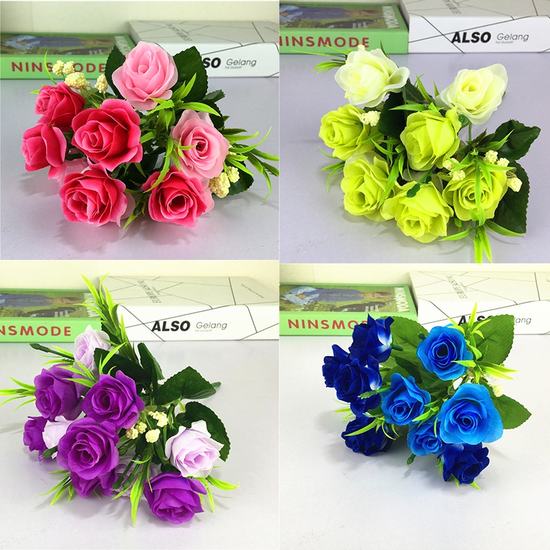 10pcs ดอกไม้ปลอม ดอกกุหลาบประดิษฐ์ ผ้าไหม 10 ดอก ช่อดอกไม้ปลอม สําหรับตกแต่งบ้าน ห้องนั่งเล่น ดอกไม้ตกแต่ง