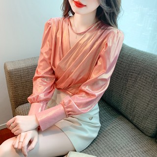 เสื้อเชิ้ต ผ้าชีฟอง สไตล์เกาหลี แฟชั่นฤดูใบไม้ร่วง สําหรับผู้หญิง 2023