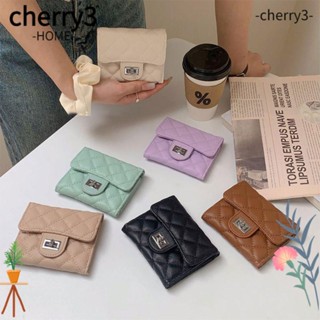 Cherry3 กระเป๋าสตางค์ ใบสั้น หนัง PU ใส่เหรียญได้ สีพื้น แฟชั่นสําหรับผู้หญิง