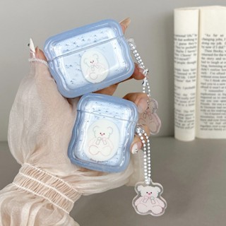 เคสหูฟังไร้สาย กันกระแทก ลายหมีน่ารัก สีฟ้า สําหรับ AirPods 1 2 3 AirPods Pro 2