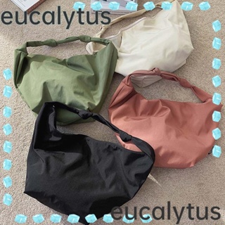 Eucalytus1 กระเป๋าสะพายไหล่ กระเป๋าช้อปปิ้ง ผ้าไนล่อน สีพื้น จุของได้เยอะ แฟชั่นสําหรับผู้หญิง