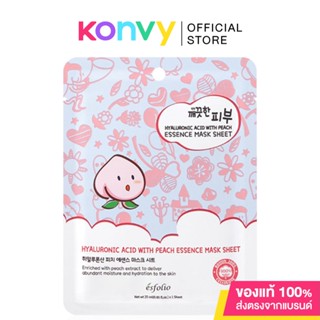 Esfolio Pure Skin Hyaluronic Acid With Peach Essence Mask Sheet 25ml แผ่นมาสก์หน้า.