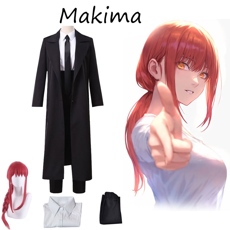 Makima Cosplays Anime Chainsaw Man Costume Black Trench Shirt Uniform Wig Suit Halloween Clothes for