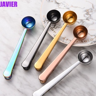 Javier 2-in-1 ช้อนกาแฟ สเตนเลส สีเงิน สีทอง พร้อมคลิปหนีบถุง