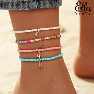 Ellastore123 สร้อยข้อเท้า ลูกปัดยืดหยุ่น หลากสี สะดุดตา ของขวัญวันเกิด สําหรับผู้หญิง 4 ชิ้น