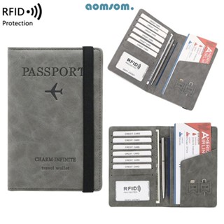 Aomsom RFID ปกหนังสือเดินทาง คุณภาพสูง ยางยืด ป้องกันขโมย แปรงเอกสาร จัดระเบียบ