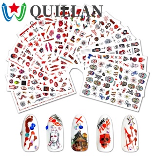 Quillan สติกเกอร์ ลายกะโหลก มีกาวในตัว สําหรับตกแต่งเล็บ 12 ชิ้น ต่อชุด