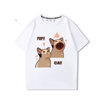 เสื้อยืดแขนสั้น คอกลม ผ้าฝ้าย 100% พิมพ์ลาย Ghost Animal POPCAT POPCAT น่ารัก สําหรับผู้ชาย