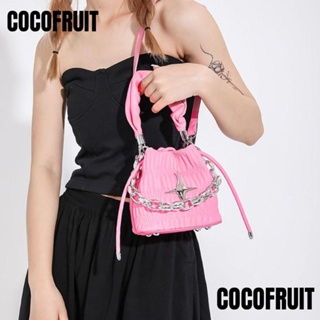 Cocofruit กระเป๋าถือ กระเป๋าสะพายไหล่ หนัง PU ทรงบักเก็ต แต่งสายโซ่คล้อง ขนาดเล็ก สีพื้น แฟชั่นสําหรับสตรี